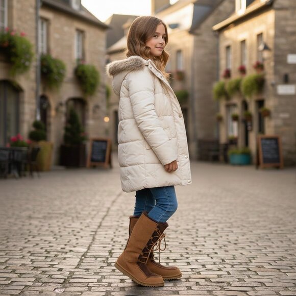 UGG Australia 5278 Girls Youth Tall Sheepskin Brown Leather Suede Lace Up Boots - Picture 2 of 13